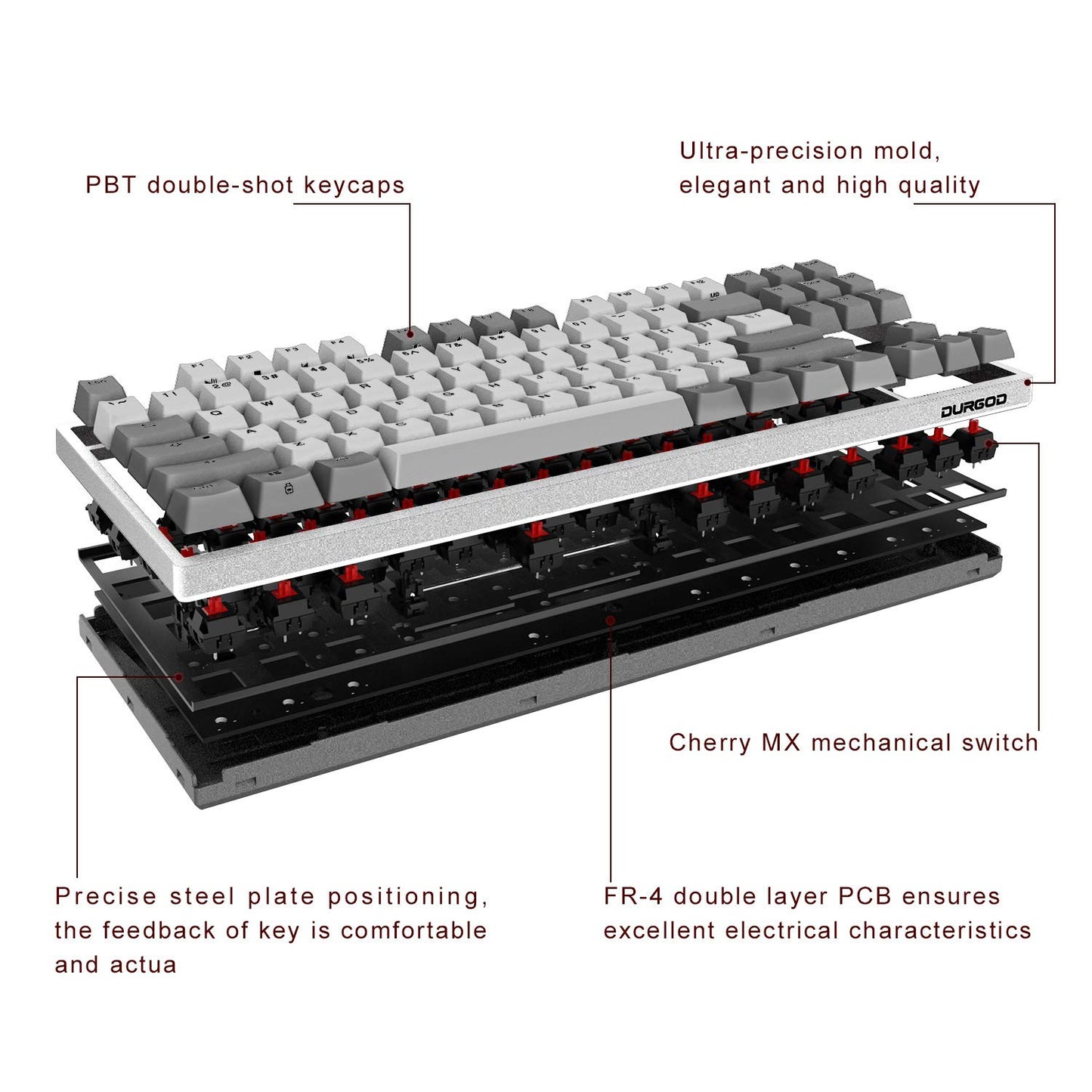 DURGOD Taurus K320 TKL Mechanical Gaming Keyboard - 87 Keys, Cherry Brown Switches, White, USB Type C, Double Shot PBT, NKRO
