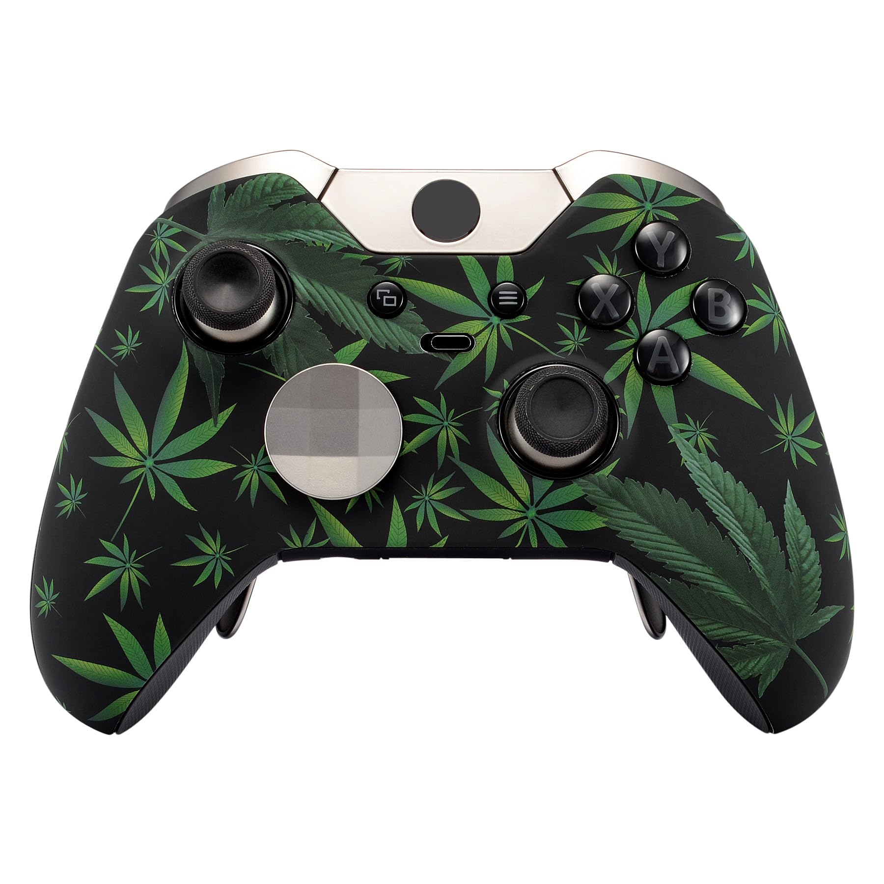 eXtremeRate Green Weeds Patterned Front Housing Shell Faceplate for Xbox One Elite Controller Model 1698 with Thumbstick Accent Rings - Controller NOT Included