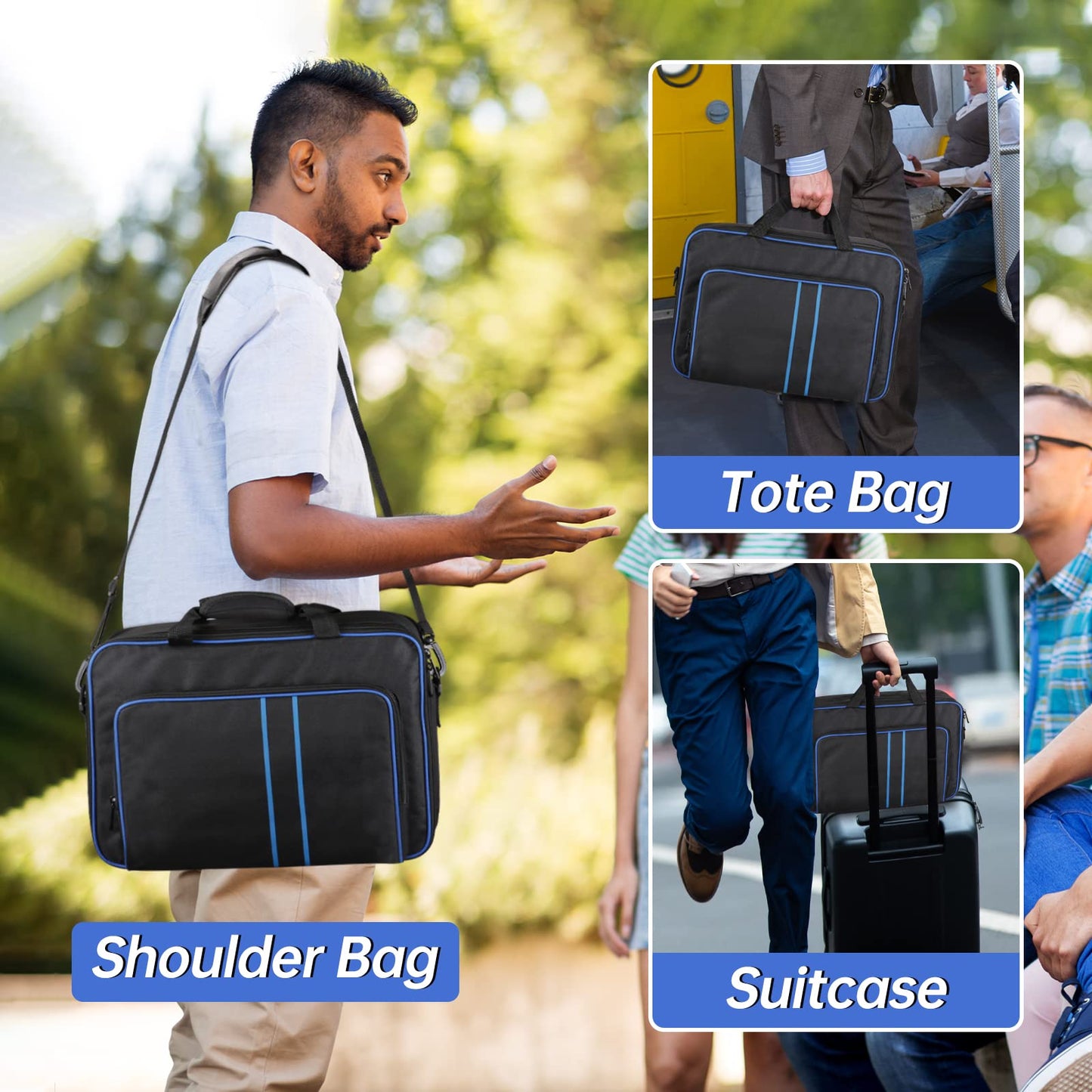 TECTINTER PS5 Carrying Case - Travel Bag for PlayStation 5, Soft Polyester, Blue, Model P5-01078, Holds Controllers & Game Cards