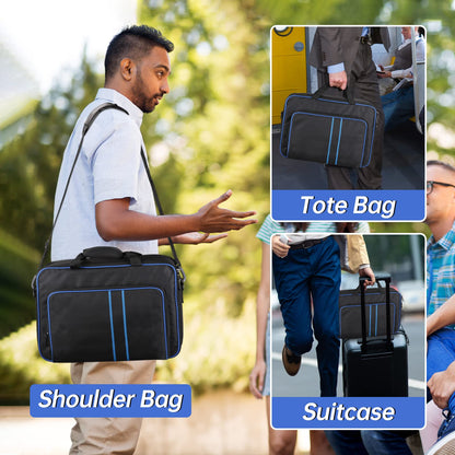 TECTINTER PS5 Carrying Case - Travel Bag for PlayStation 5, Soft Polyester, Blue, Model P5-01078, Holds Controllers & Game Cards