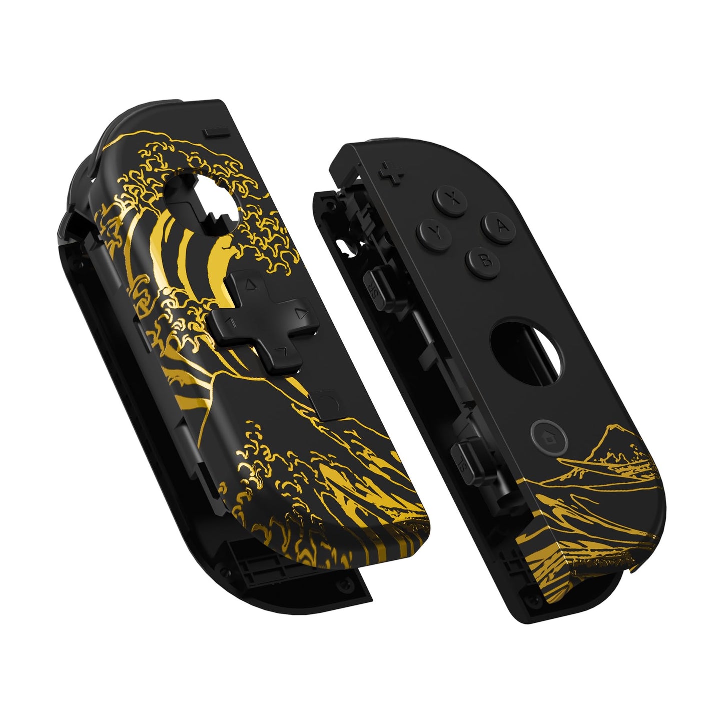 eXtremeRate The Great Golden Wave Off Kanagawa - Black Joycon Handheld Controller Housing (D-Pad Version) w/Full Buttons  Replacement Shell Case for Nintendo Switch & OLED Joy-Con - Console Without
