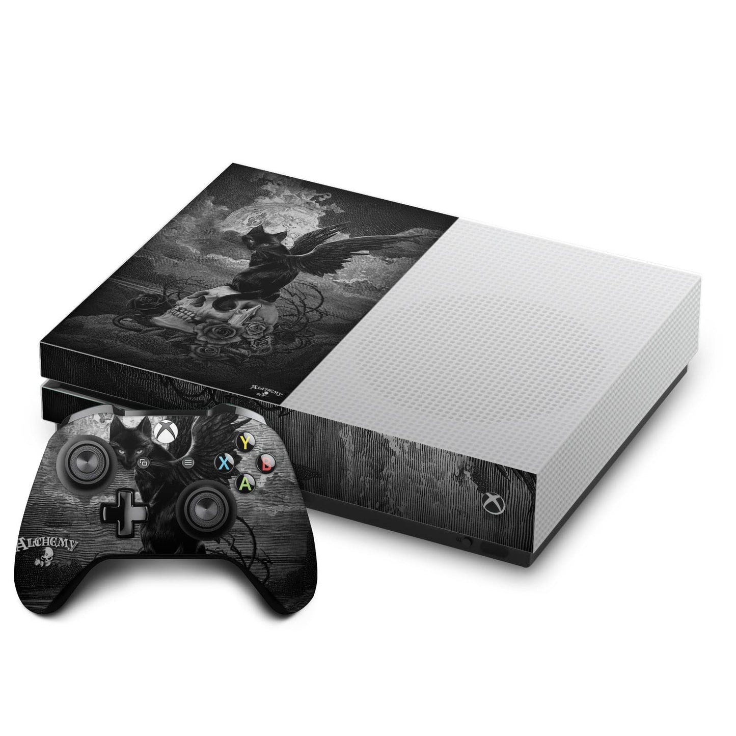 Head Case Designs Officially Licensed Alchemy Gothic Nine Lives Of Poe Skull Cat Gothic Vinyl Sticker Gaming Skin Decal Cover Compatible With Xbox One S Console and Controller Bundle
