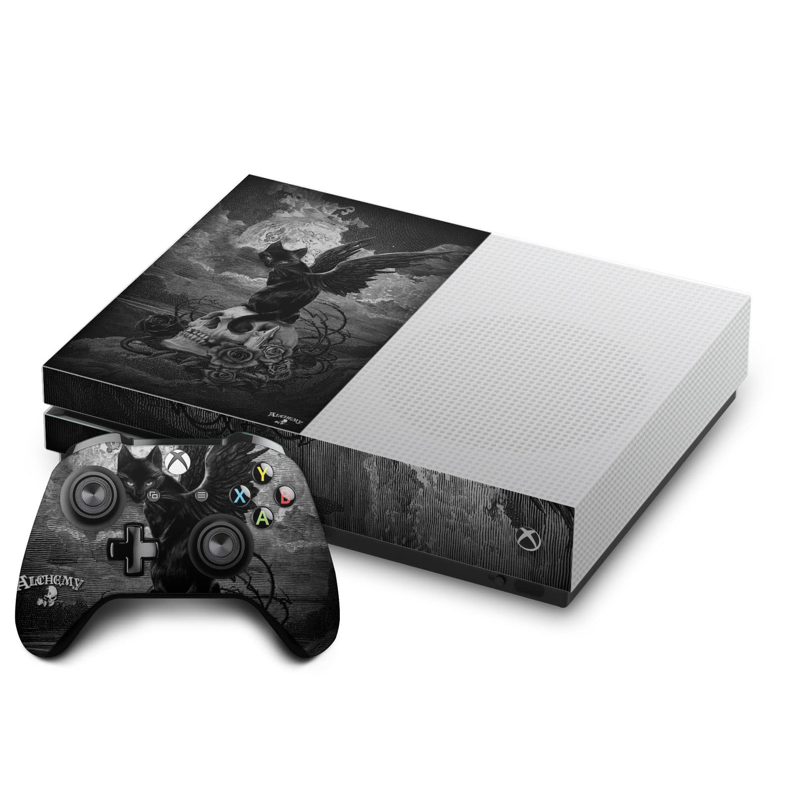 Head Case Designs Officially Licensed Alchemy Gothic Nine Lives Of Poe Skull Cat Gothic Vinyl Sticker Gaming Skin Decal Cover Compatible With Xbox One S Console and Controller Bundle