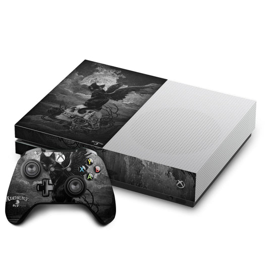 Head Case Designs Officially Licensed Alchemy Gothic Nine Lives Of Poe Skull Cat Gothic Vinyl Sticker Gaming Skin Decal Cover Compatible With Xbox One S Console and Controller Bundle