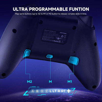 ECHTPower ES01PE Wireless Controller - Bluetooth, RGB, 1000mAh, Turbo, Vibration - Starry Sky Blue, Compatible with Switch/Switch 2/PC/iOS/