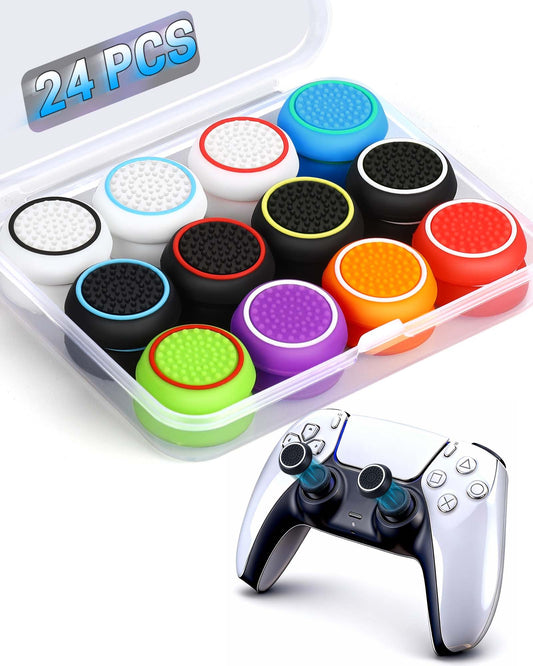 24 PCS Premium Silicone Thumb Grips for PS4/PS5/Xbox Controller  Rainbow Non-Slip Joystick Caps & Thumbstick Grips  Ultimate Comfort & Protection