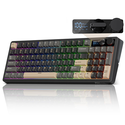 RK ROYAL KLUDGE M100 Mechanical Keyboard w/Screen & Dual Knobs  96% Tri-Mode Gasket Mount Wireless Gaming Keyboard with Number Pad  Hot Swappable Cream Switch  Black