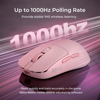 RK ROYAL KLUDGE RK M30 Wireless Gaming Mouse - 24000 DPI, Ultra-Lightweight 43g, Pink, 5 Programmable Buttons, 2.4G/Bluetooth/