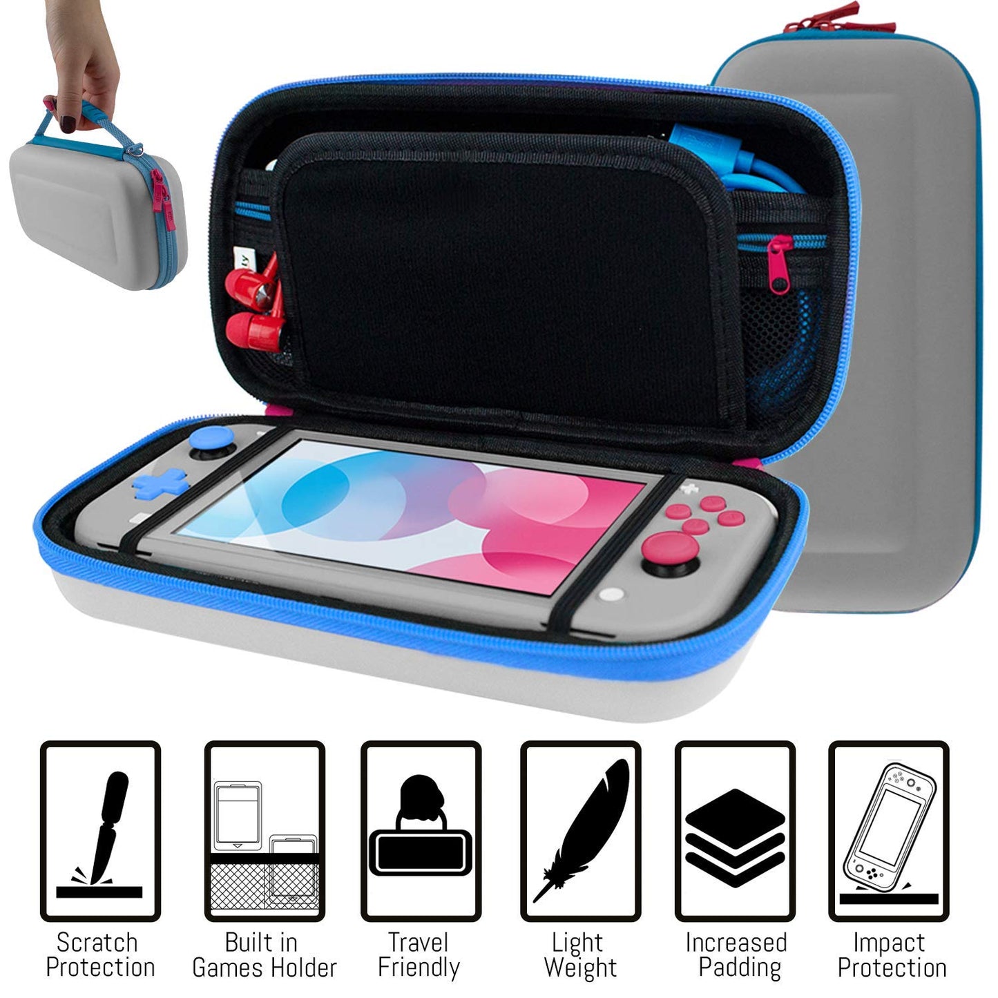 Orzly Switch Lite Accessories Bundle - Case, Screen Protector, USB Cable, Grip Case, Headphones, Z&Z Edition, Model 9ORZPACK