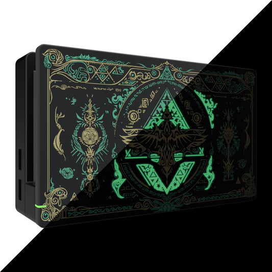 eXtremeRate Custom Soft Touch Grip Faceplate for Nintendo Switch Dock, Glow in Dark - Totem of Kingdom Black DIY Replacement Hou
