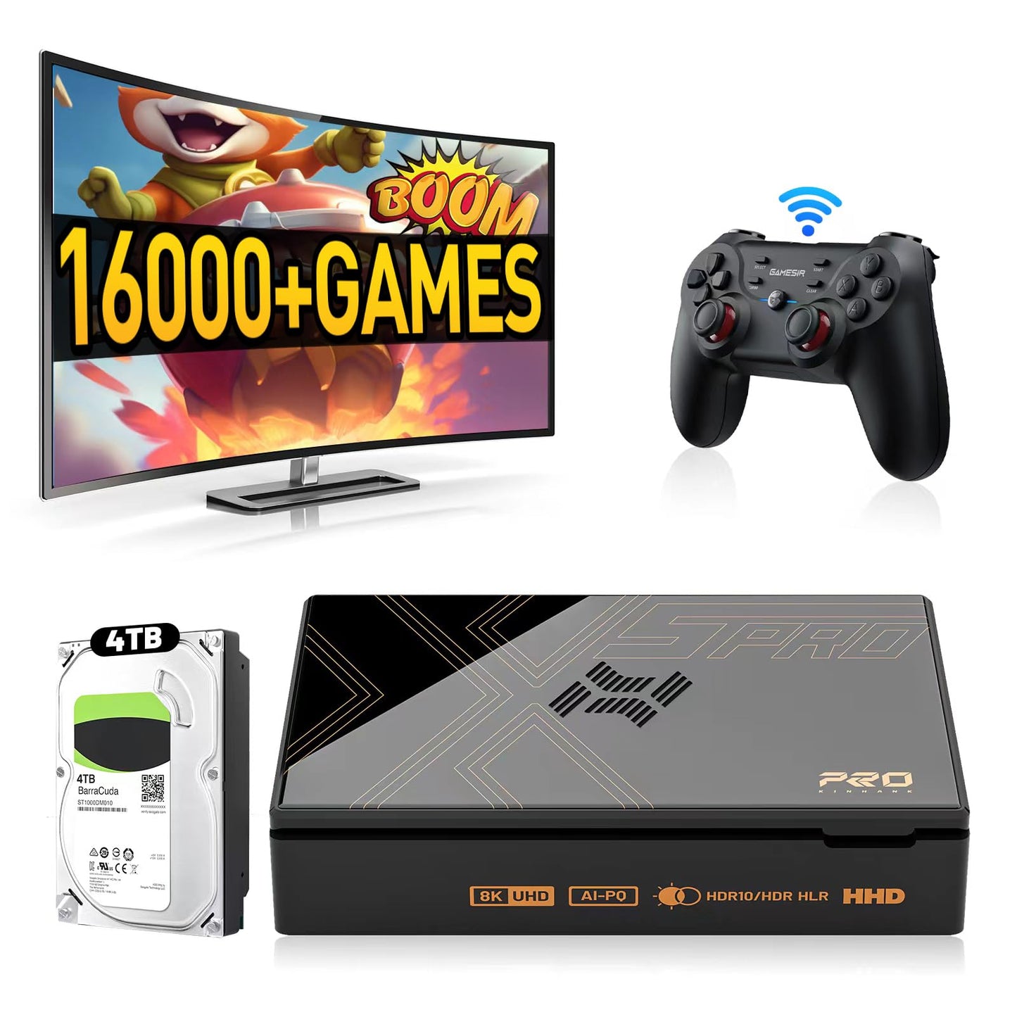 Kinhank Super Console X5 PRO Retro Game Console with 16000+Games Emulator Console with Game&TV System Rock Chip RK3588S 8K UHD Output BT 5.0 SATA 3.1 Wireless Controllers