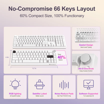 YOUSUOMASTER X82 60% Wired Gaming Keyboard, RGB Backlit, Hot Swappable Red Switch, Mini Design, White