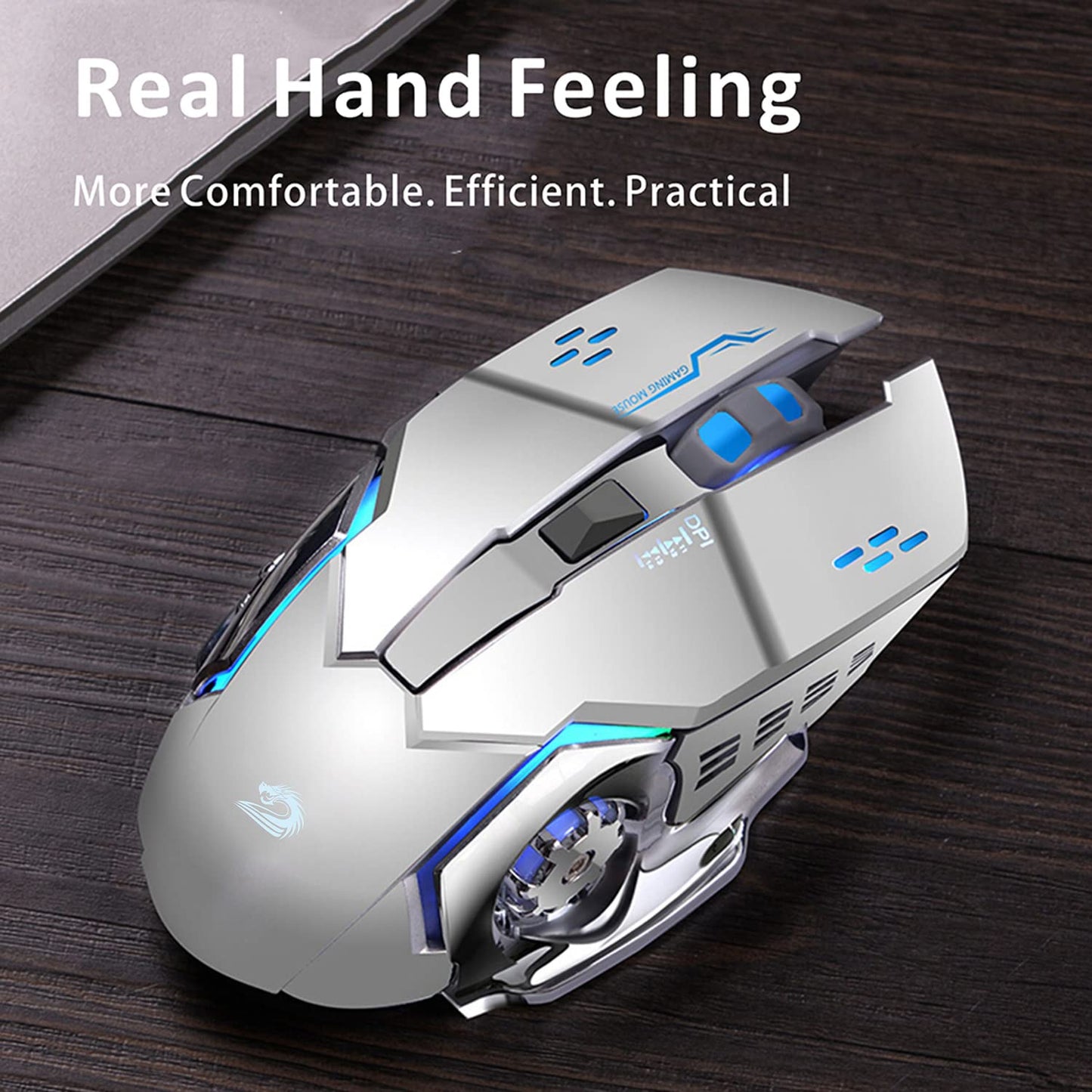Uciefy Q85 Wireless Gaming Mouse - 2.4G LED Optical, Silent, 3 DPI Settings, Ergonomic Design, Silver