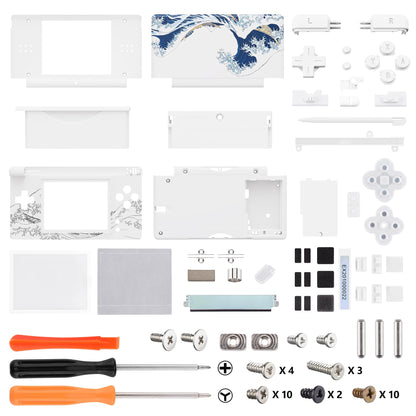 eXtremeRate Nintendo DS Lite Replacement Full Housing Shell - The Great Wave, Console Case Cover with Buttons and Screen Lens, Model DSLT1001