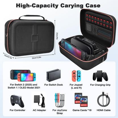 Gorixer Switch 2 Case for Nintendo Switch 2 & OLED, Stores 18 Game Cards, Black, Model NTT22B