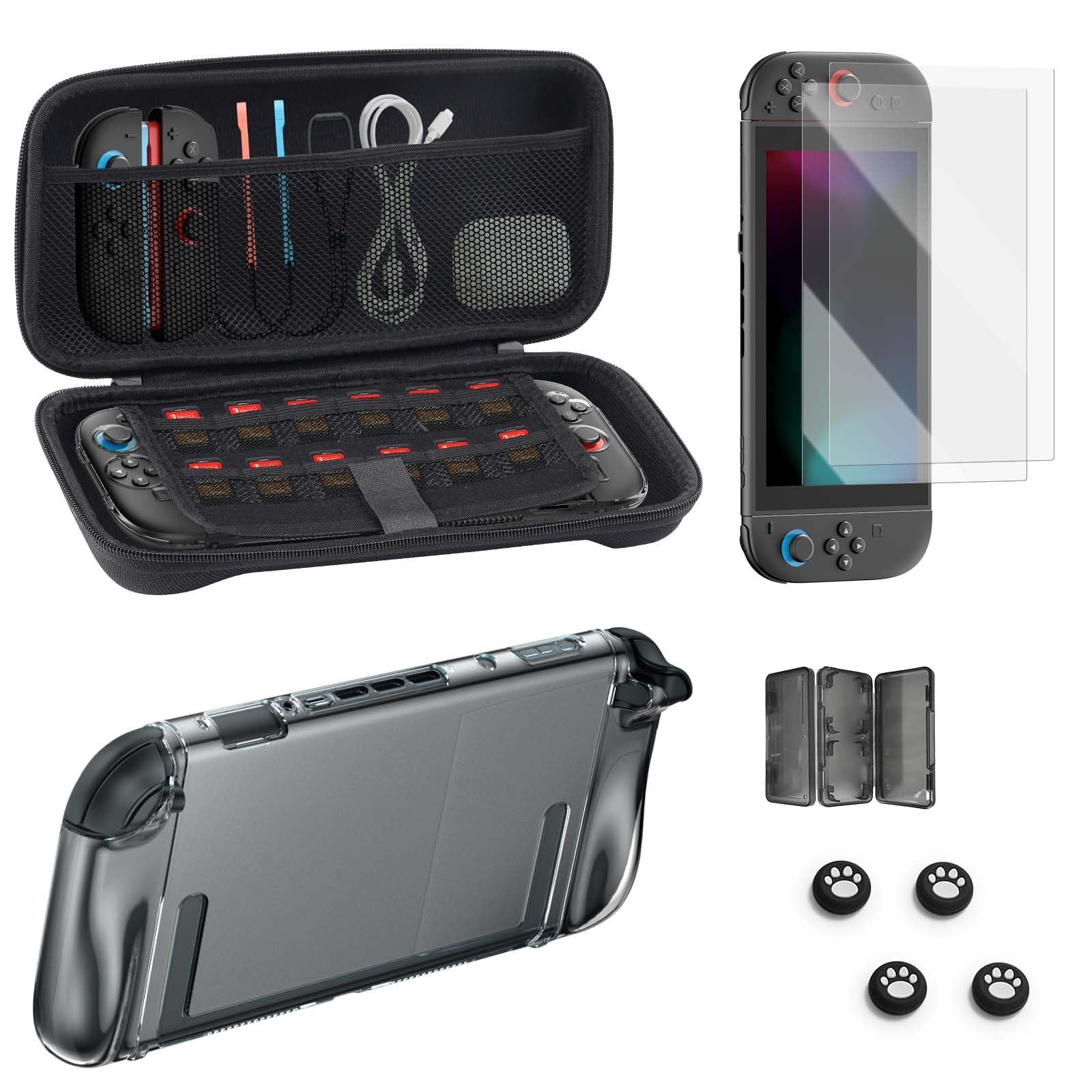 Accessories Bundle for Nintendo Switch 2  12-in-1: Travel Carrying Case  Two Glass Screen Protectors  Thumb Grips for Joycon  Dockable Controller Console Protective Cover Shell  2025 Switch2 Game Kit