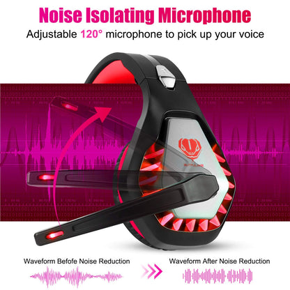 BUTFULAKE Gaming Headset - Noise Cancelling Over Ear Headphones with Mic, Bass Surround, Red, Compatible with PS4, Xbox One, PC, PS5, Laptop, Switch