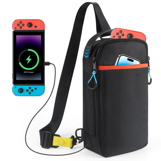 GIASSVIO Sling Bag for Nintendo Switch 2  Large Capacity Crossbody Travel Case with USB Charging Port  Holds Console  16 Games & Accessories  Protective Shoulder Bag for Gamers on The Go