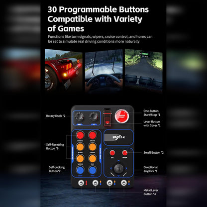 PXN Multi-functional Sim Racing Button Box, 30 Programmable Buttons, Adjustable RGB Lighting, 7.25"x5.68"x3.1", Black, Model PXN CB1