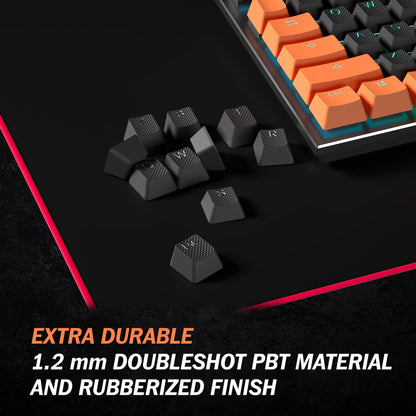 HK Gaming Rubber Keycaps Set - 23 Keys OEM Profile, Anti-Slip Texture, Doubleshot Backlit, Black, Compatible with Cherry MX/Gateron/Kailh