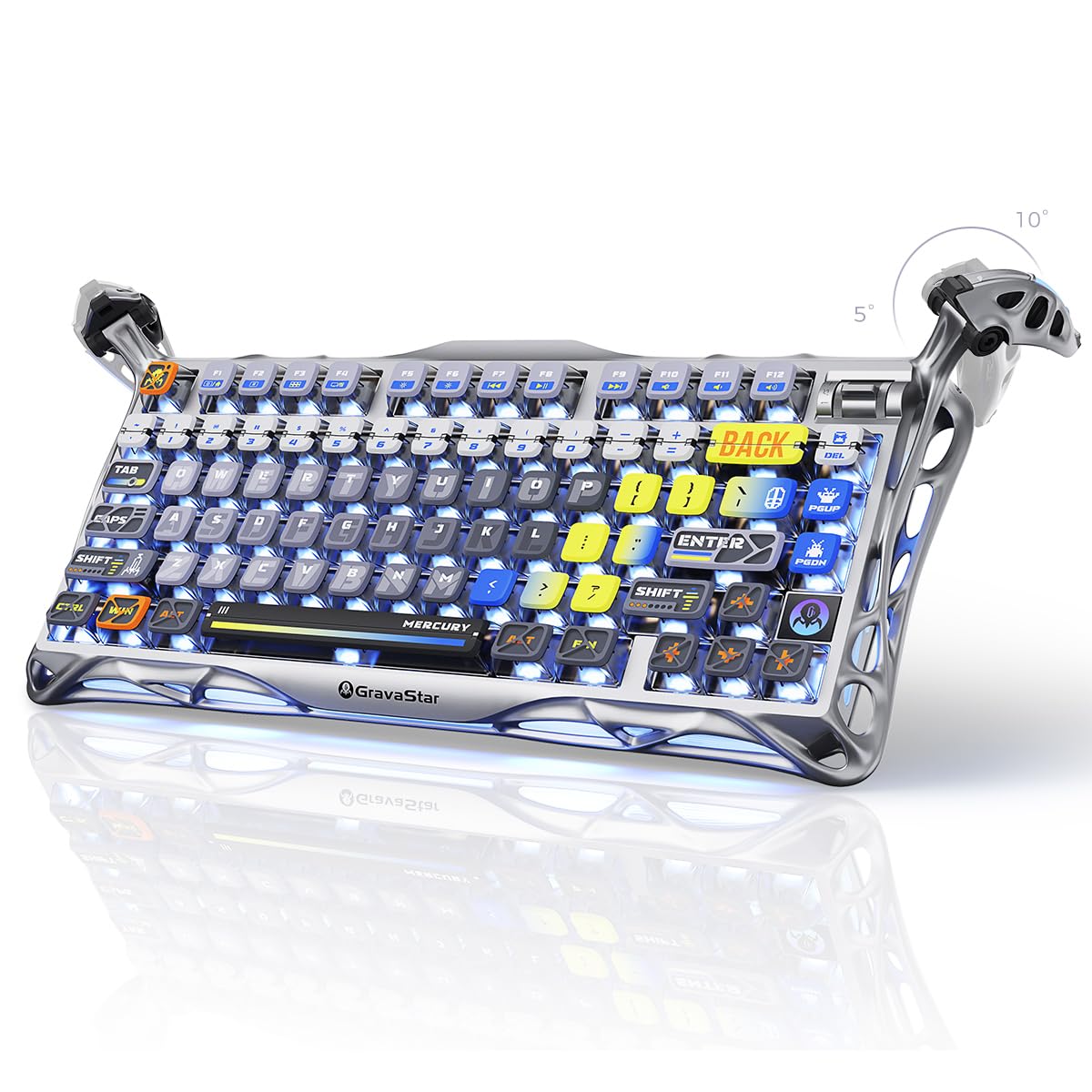 GravaStar Mercury K1 Pro Wireless Mechanical Gaming Keyboard  75% Layout RGB Custom Keyboard  Hot-Swappable Linear Switches - Aluminum Alloy  Interstellar Silver Brushed Metal Look