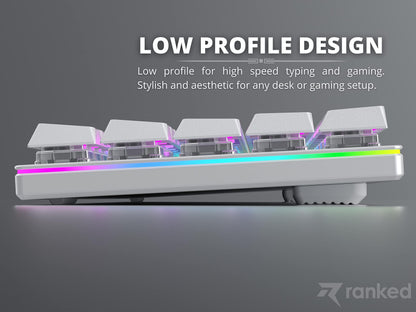 Ranked Guardian 65% Mechanical Gaming Keyboard | White | Ultra Slim | Hot Swappable | Gateron Low Profile Blue | 68 Keys RGB LED Backlit