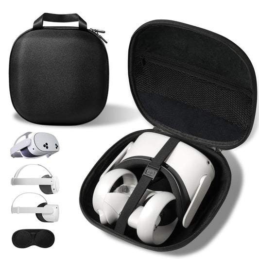 sarlar Compact Hard Carrying Case and Bulid-in Lens Protector Cover Compatible with Meta Quest 3S/Quest 3/Quest 2/Apple Vision Pro Accessories  Lightweight and Portable for Tpartyl and Home Storage