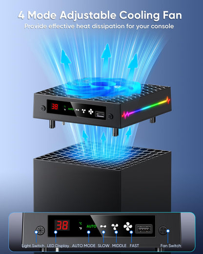 KOVA Auto Cooling Fan for Xbox Series X - 9 RGB Light Modes, Adjustable Temperature, Black, Model PG-XBX026SM