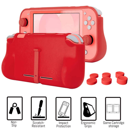 Orzly Switch Lite Accessories Bundle - Red Case, Screen Protector, USB Cable, Games Holder, Comfort Grip, Headphones - Model ORZACCPACK2NSWLITERED