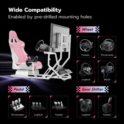 ARES WING Sim Racing Cockpit with Monitor Mount, GRS1002PK, Pink, Compatible with Fanatec, Thrustmaster, Logitech, PS5, PS4, Xbox, PC