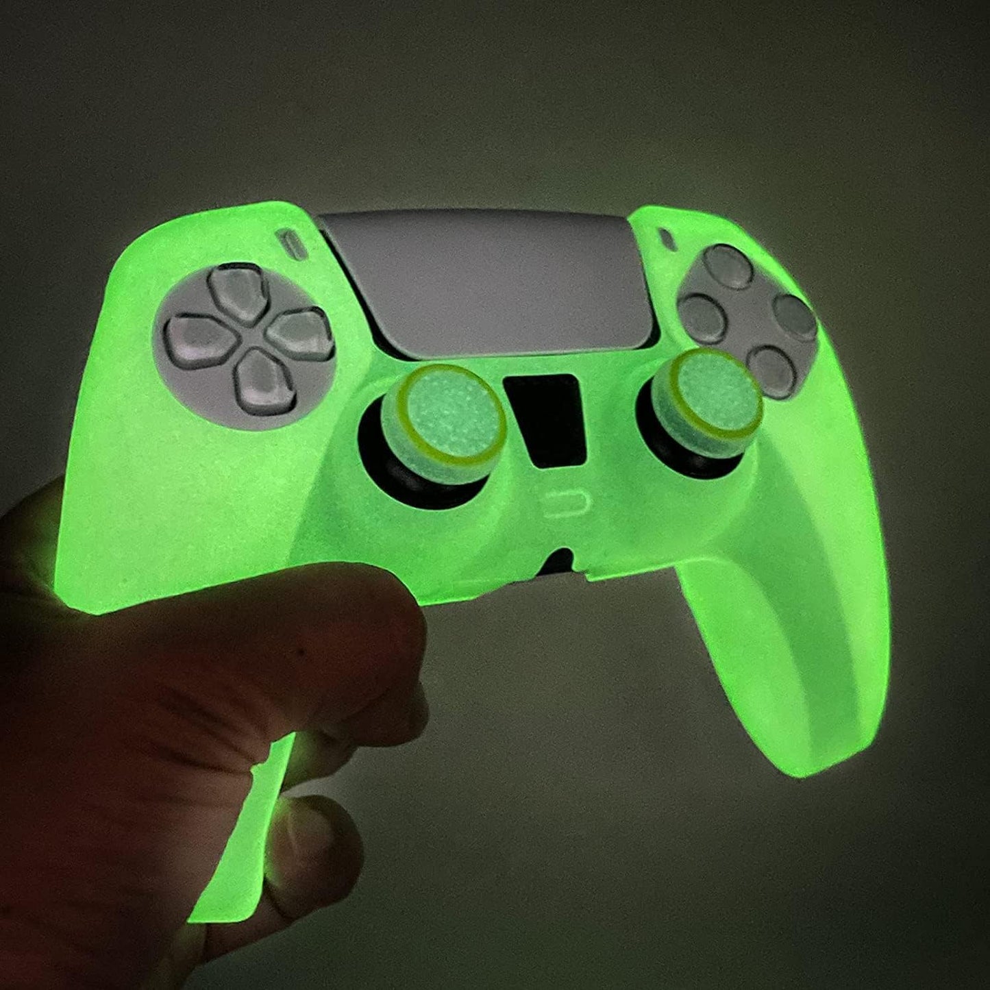 HLRAO PS5 Controller Skin - Silicone Grip Case with 8 Thumb Grips & L2/R2 Caps - Glow Green - Protective Accessory for Dualshock 5