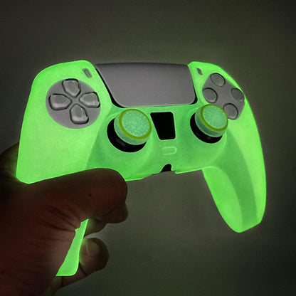 HLRAO PS5 Controller Skin - Silicone Grip Case with 8 Thumb Grips & L2/R2 Caps - Glow Green - Protective Accessory for Dualshock 5