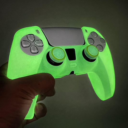 HLRAO PS5 Controller Skin - Silicone Grip Case with 8 Thumb Grips & L2/R2 Caps - Glow Green - Protective Accessory for Dualshock 5