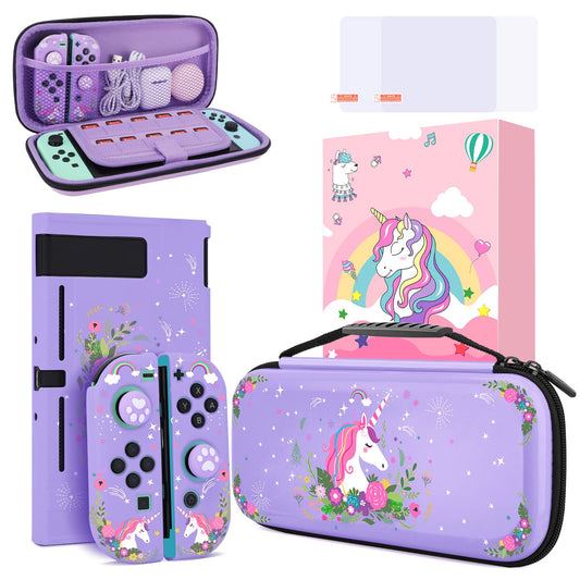 homicozy Cute Unicorn Protection Case for Nintendo Switch Purple Hard Carrying Case with Soft TPU Protective Cover and Protection Acessories Compatible with Nintendo Switch for Girls