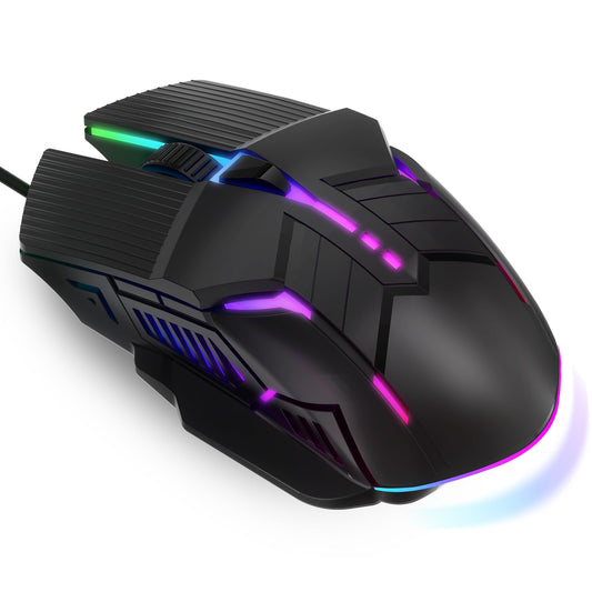 MELOGAGA Wired Gaming Mouse - Lightweight USB Optical, 7-Color RGB, 4 DPI Levels, Ergonomic Design, Model S800-Black