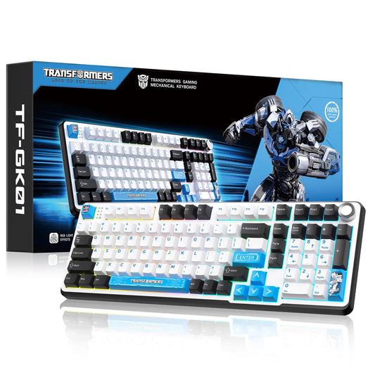 Transformers GK01 Wireless Mechanical Keyboard with Knob 101 Keys RGB Creamy Gaming Keyboard  BT5.0/USB-C/2.4GHz Pre-lubed Linear Switches Hot Swappable Custom Computer Keyboards(Mirage White)