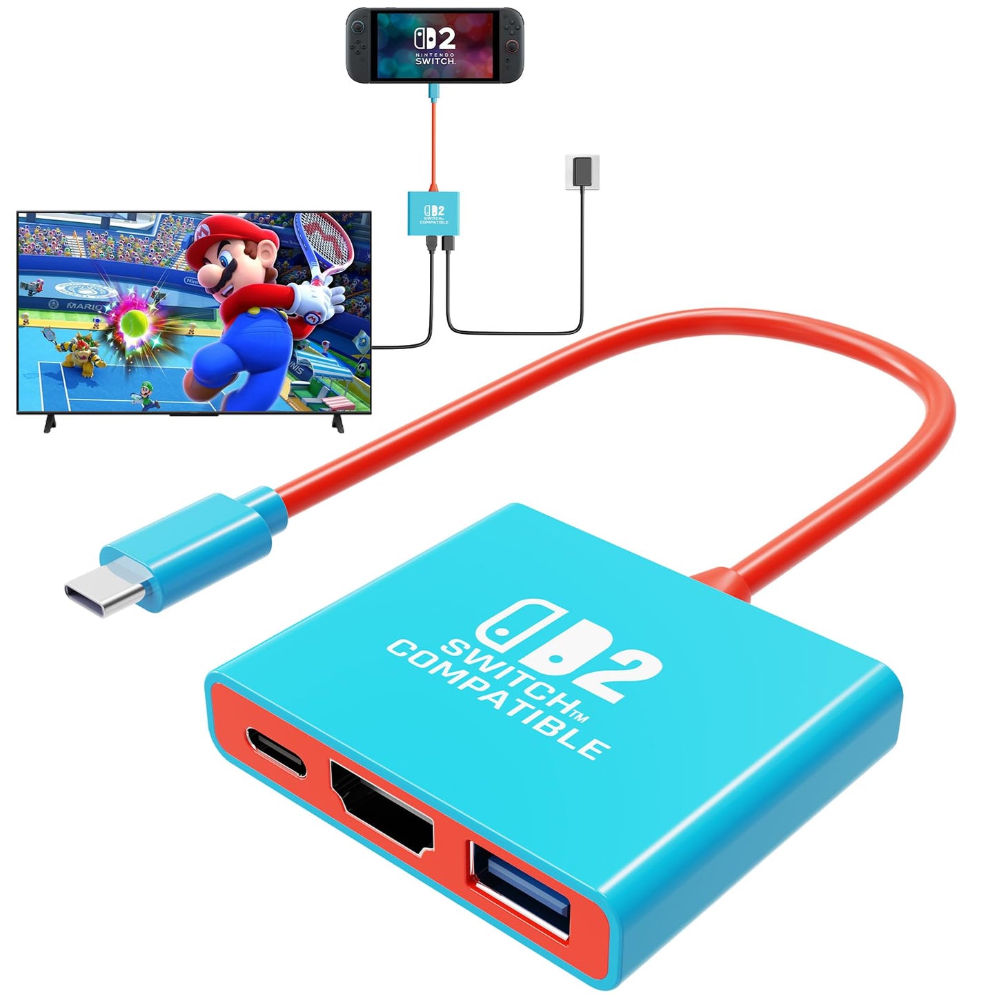 Switch 2 Dock for Nintendo Switch 2  Replacement for Nintendo Switch 2 Dock  Travel Switch 2 TV Adapter Support 4K/60HZ TV Mode  Portable Switch 2 Docking Station with HDMI 2.0/PD 100W/USB 3.0 Port