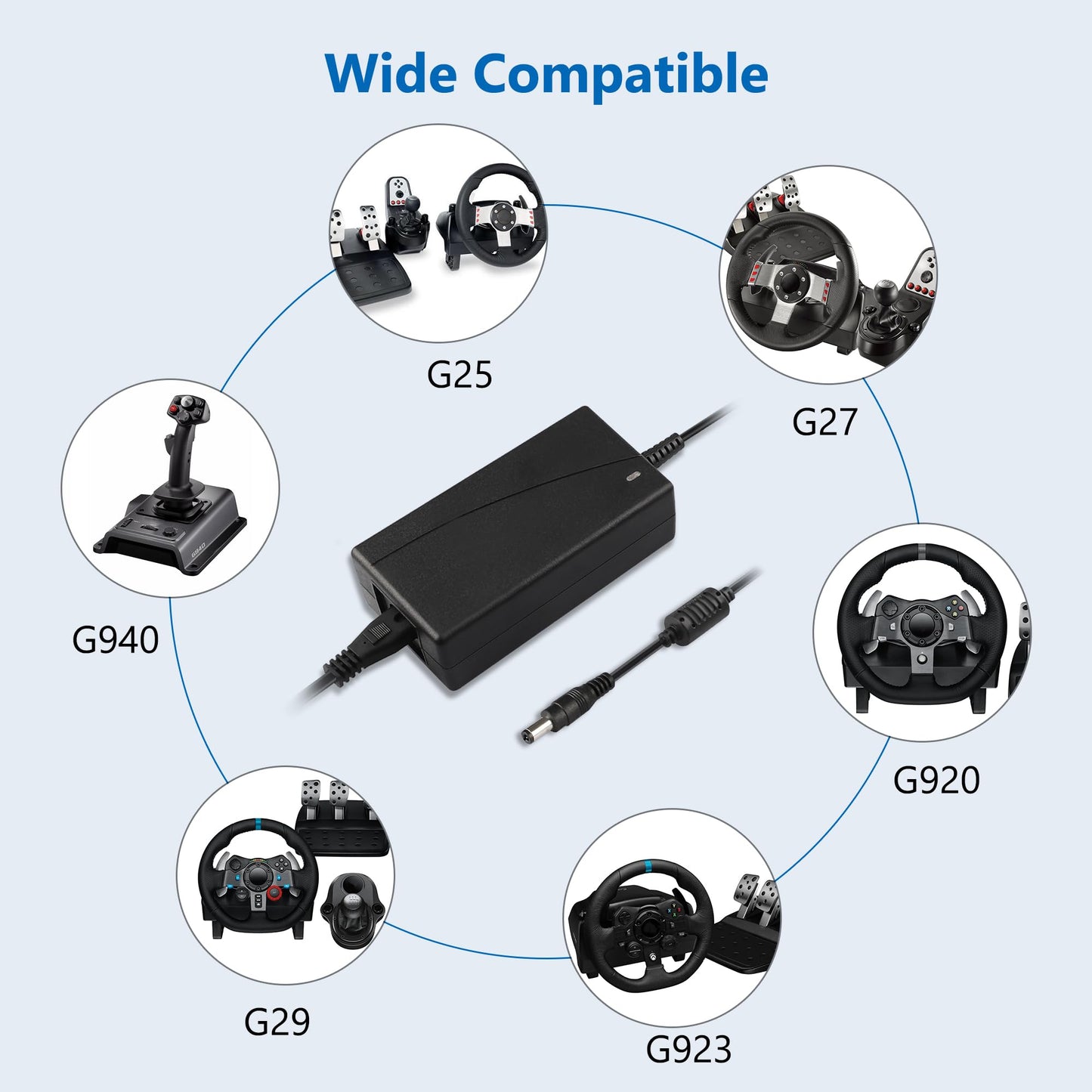 FNKTQL Replacement Power Adapter for Logitech G920 G29 G923 Racing Wheels - 24V, Black