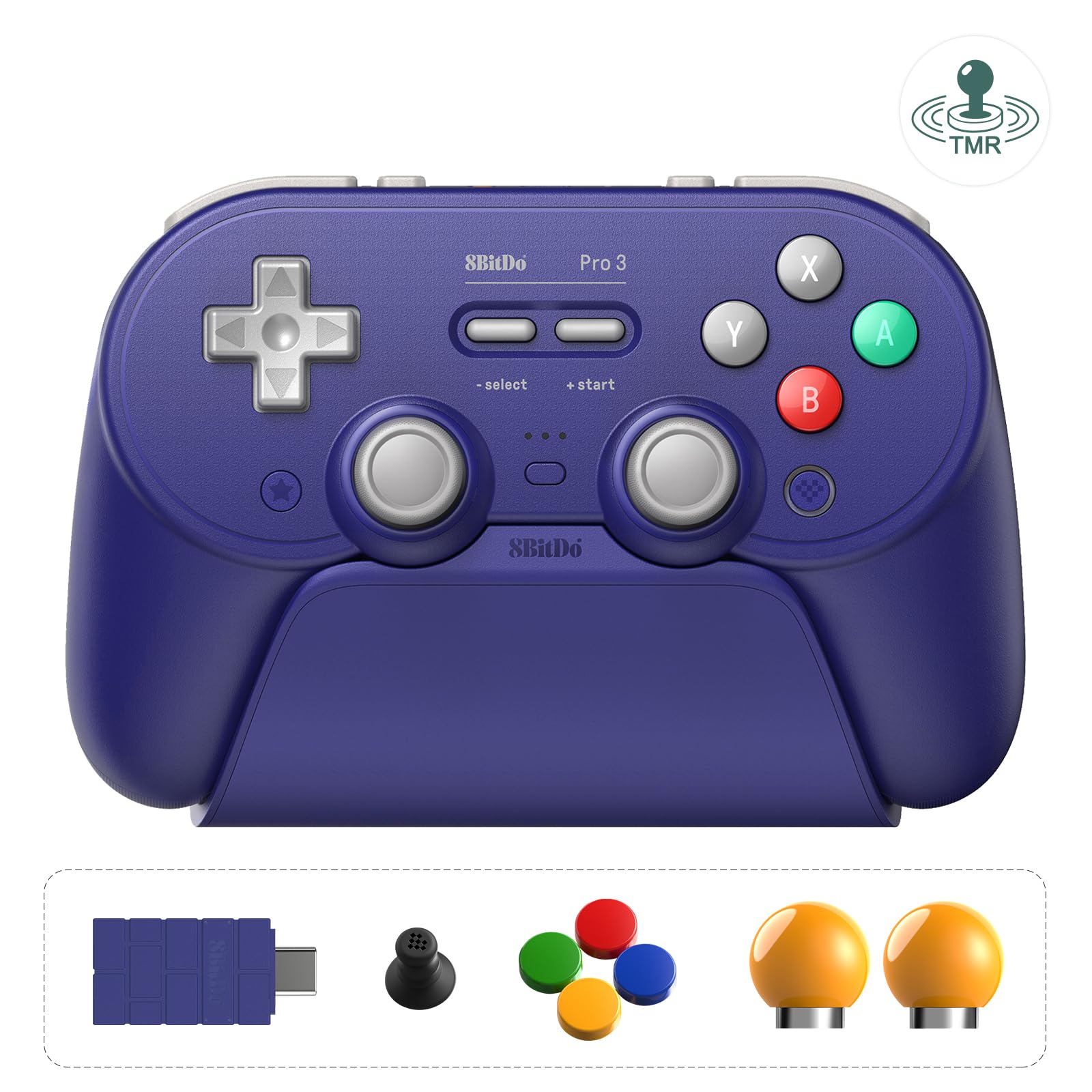 8BitDo Pro 3 Bluetooth Controller for Switch/Switch 2  TMR Joysticks Programmable Pro Back Buttons&R4/L4 Bumpers Hall/Tactile Triggers  Swappable ABXY Buttons  for Windows Apple SteamOS Android Purple