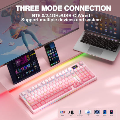 AULA S98 Pro Wireless Mechanical Keyboard - Hot Swappable, RGB Backlit, Side Printed Pink, 2.4GHz/USB-C/BT5.0, Pre-lubed Linear Switch