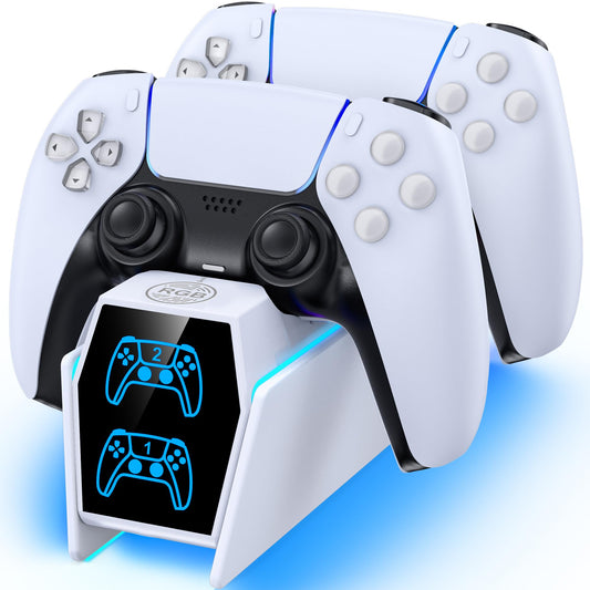 Tokluck PS5 Controller Charger Station - Dual Charging Dock, LED Indicators, White