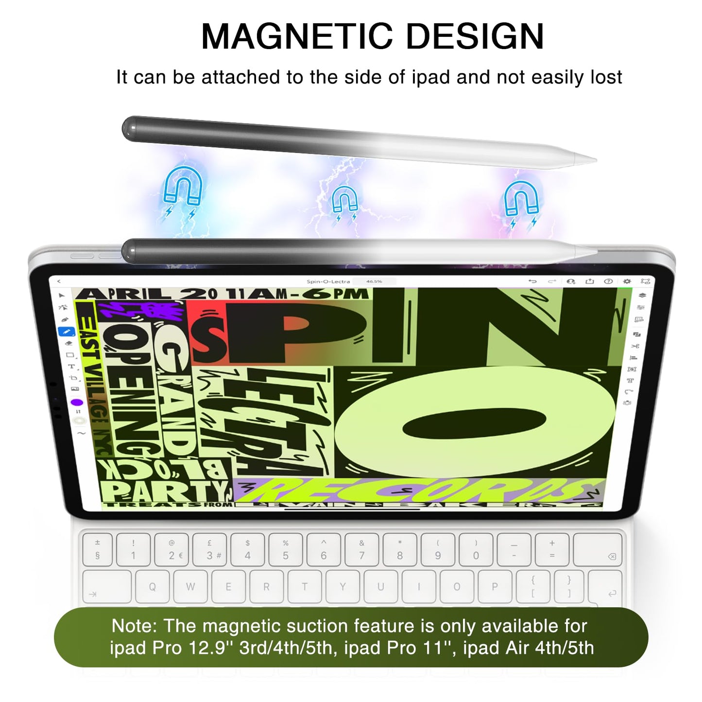 HATOKU iPad Pencil 1st Gen with Tilt & Palm Rejection, Fast Charging, Black/White, Model ID732, Compatible with iPad 2018-2025