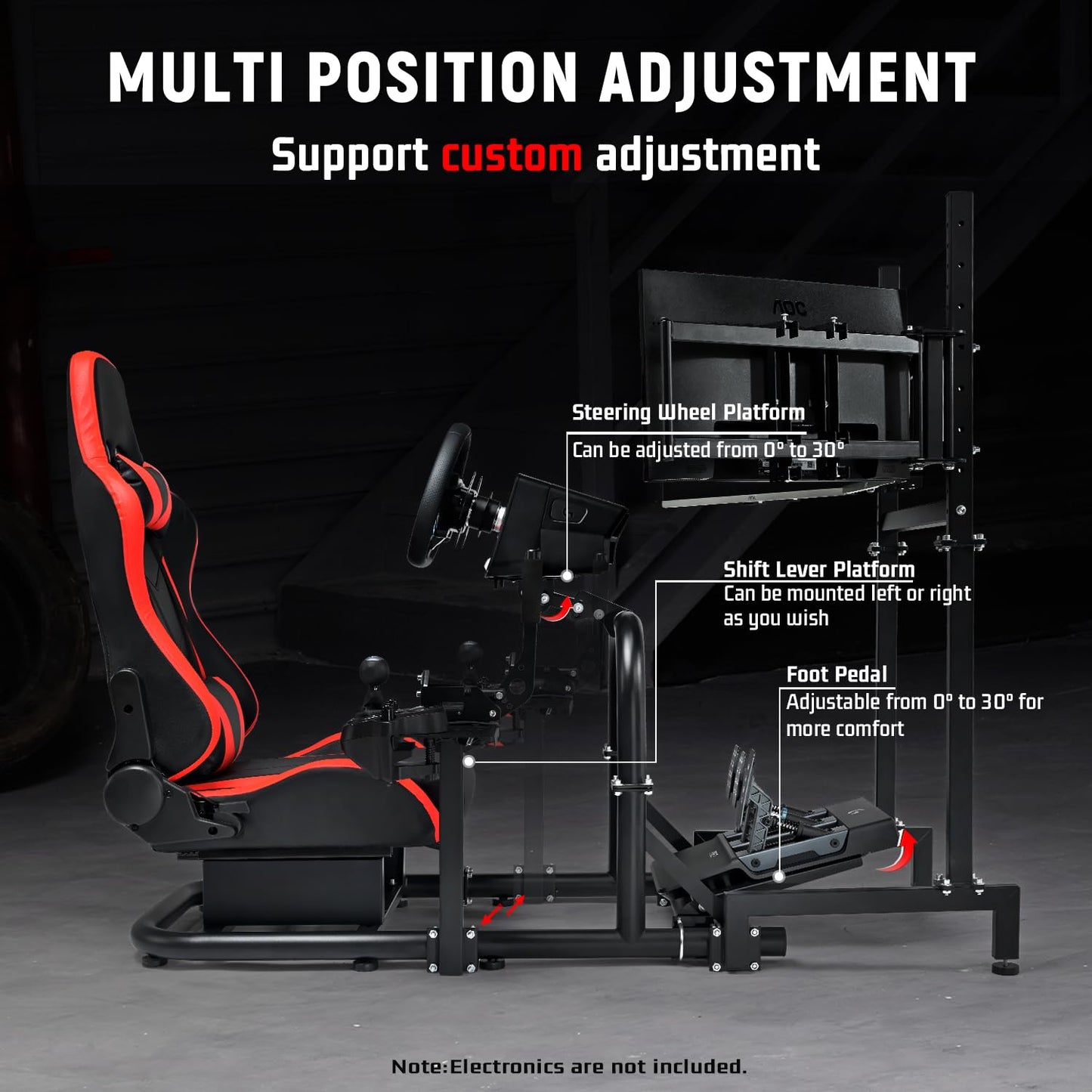 Dardoo Racing Simulator Cockpit with Triple Monitor Stand, Red Seat, G923 Model, 50mm Round Tube