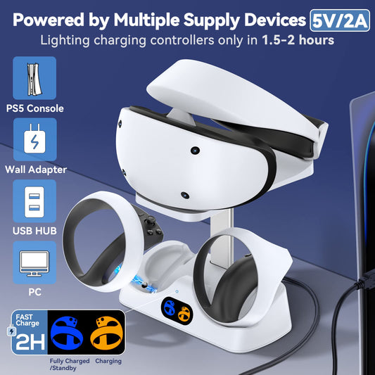 Tokluck PS5 VR2 Controller Charging Dock with Headset Holder, Model TP5-2515, LED Indicator, Type-C Cable, for PSVR2 Accessories