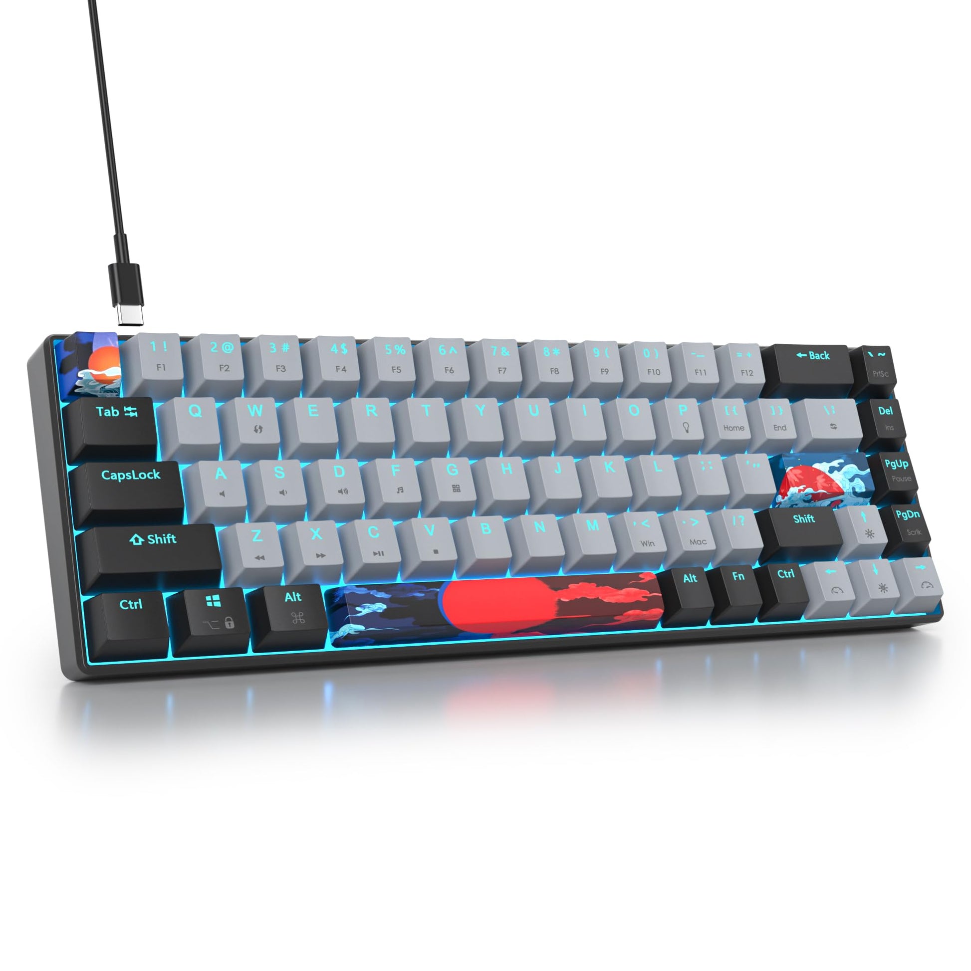 Mosptnspg Protable 60% Percent Gaming Keyboard Mechanical  Mini Compact RGB Backlit 68 Keys Wired Office Keyboard with Red Switch for Mac/Win (Dolch/red Switch 68)