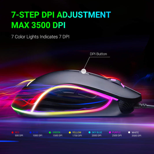 ABKONCORE M30 Wired Gaming Mouse, 3500 DPI, 6 Programmable Buttons, RGB Backlit, Ergonomic Design, Black