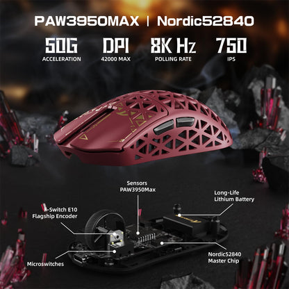 ATTACK SHARK R5Ultra Wireless Gaming Mouse - 42000 DPI, 39g Ultra-Lightweight, Red