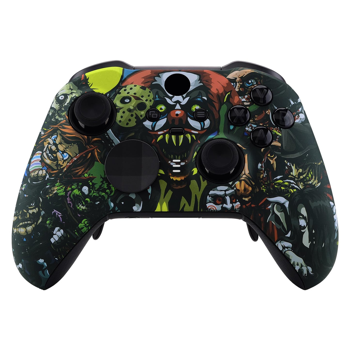 eXtremeRate Scary Party Patterned Faceplate Cover  Soft Touch Front Housing Shell Case Replacement Kit for Xbox One Elite Series 2  Xbox Elite 2 Core Controller Model 1797 - Accent Rings Included
