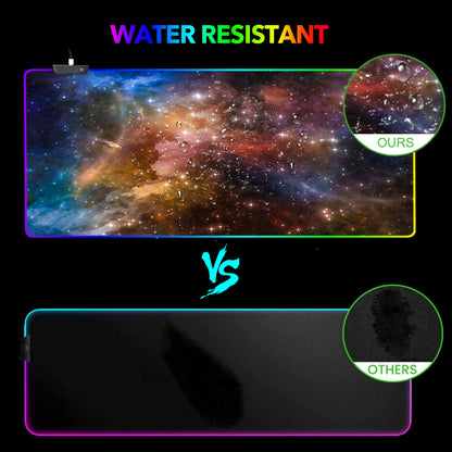 AIMSA Large RGB Gaming Mouse Pad - 35.4"x15.8", Non-Slip Rubber Base, Colorful Galaxy Nebula, 14 Lighting Modes