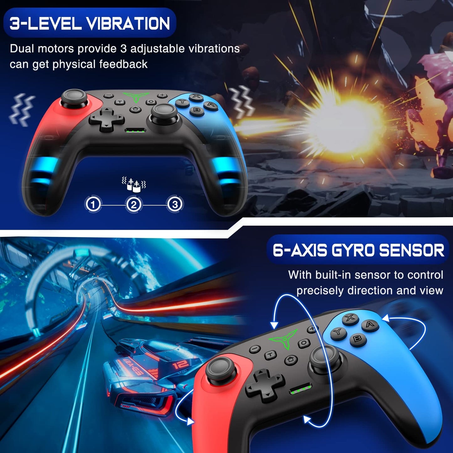 ELISWEEN Wireless Switch Controller for Nintendo Switch, Pro Controller with Turbo Function, Red+Blue, Model X107